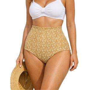 June Loop XL High-Waisted Floral Bikini Bottoms NWT Mustard Cream Retro Fit